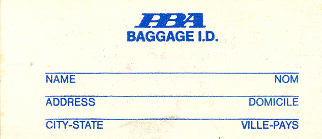1980s: Baggage ID Tags: Bag handle, strip-sticker style
